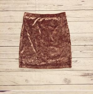 Pale pink crushed velvet mini skirt